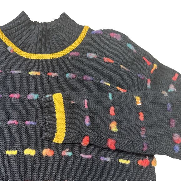 Vintage 80s Richard and Company Popcorn Knit Sweater Black Rainbow Nubby - Picture 3 of 5